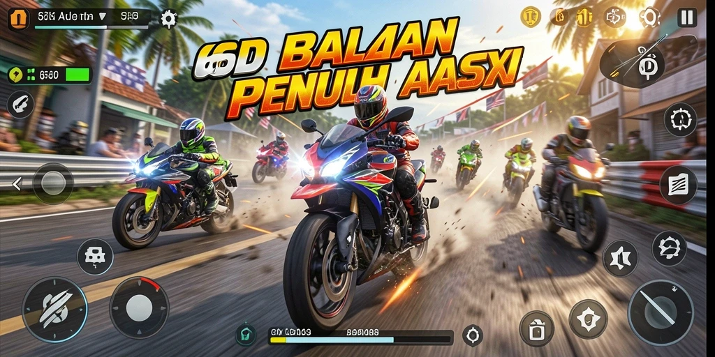 Screenshot gameplay 66D menunjukkan balapan motor yang mendebarkan.