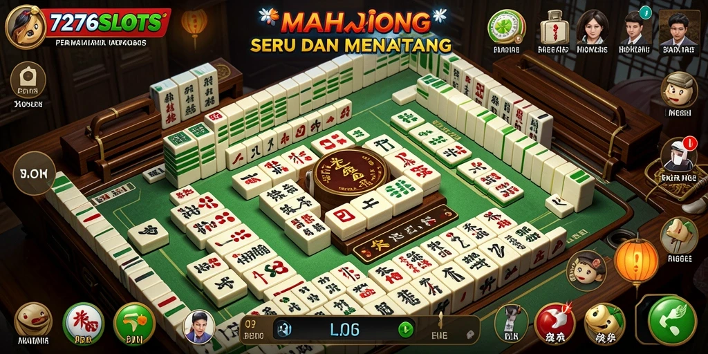 Tampilan gameplay menegangkan dalam 7276SLOTS dengan ubin Mahjong berwarna-warni.
