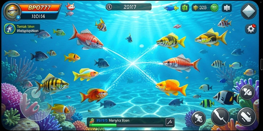 Screenshot gameplay BPO777 menampilkan aksi seru menangkap ikan.