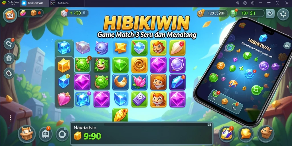 Tangkapan layar HIBIKIWIN menunjukkan gameplay seru dari permainan Match-3.