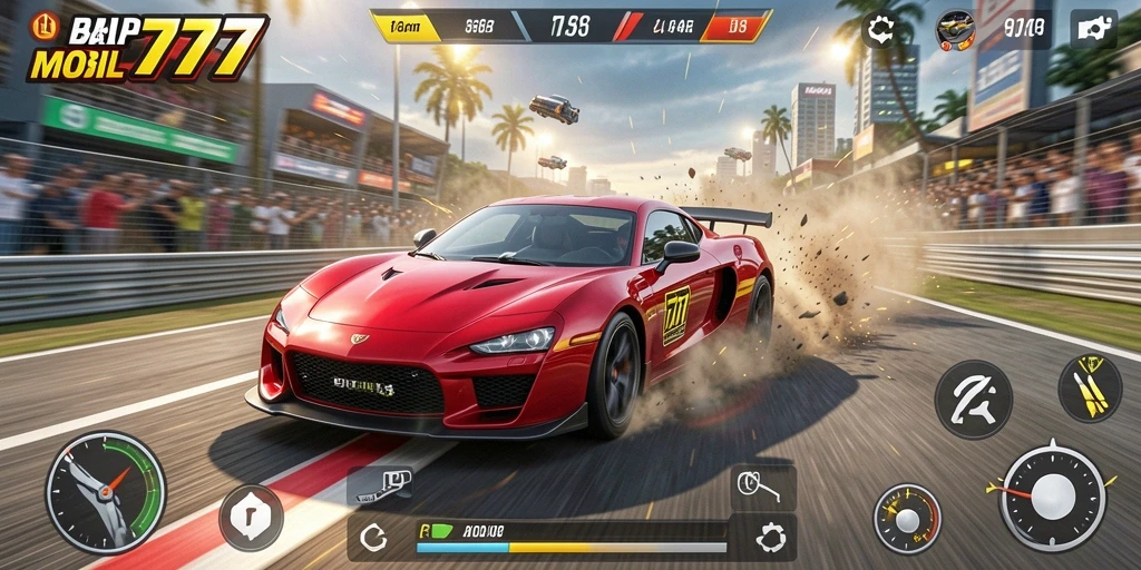 Tampilan gameplay game balap yang intens dan seru di HP777.