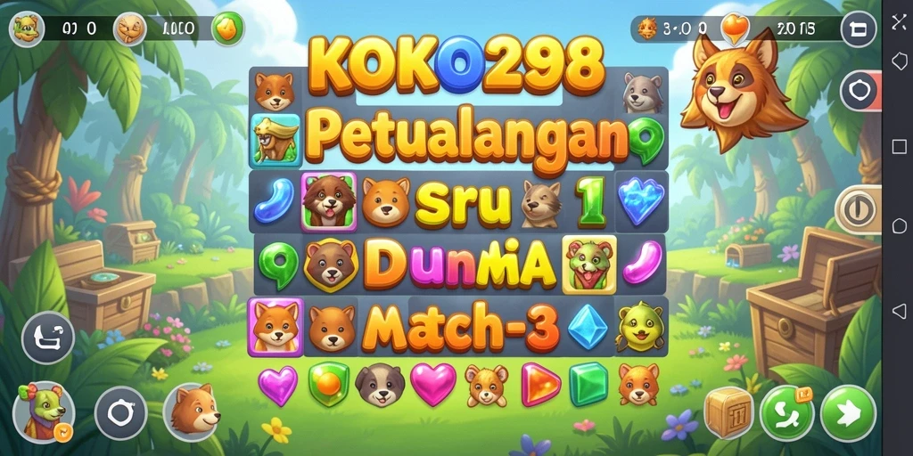 Screenshot gameplay KOKO288 menampilkan match-3 yang seru dan penuh warna.