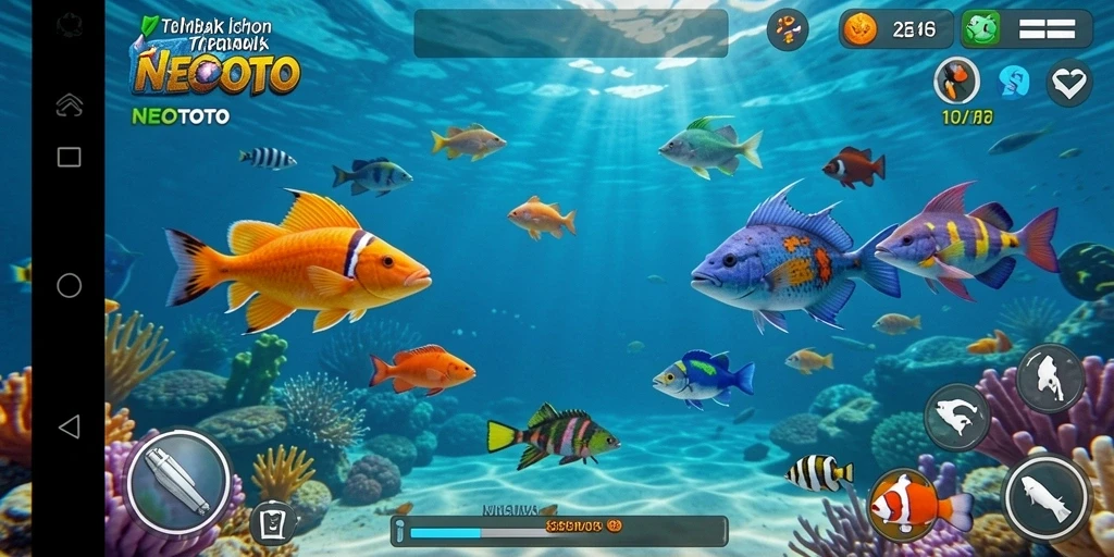 Screenshot gameplay NEOTOTO yang menampilkan aksi menembak ikan.