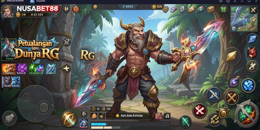 Tampilan gameplay NUSABET88 menampilkan pertarungan epik dan dunia fantasi.