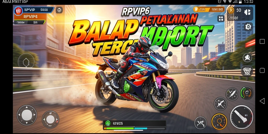 Screenshot RPVIP6 menampilkan aksi balap motor yang seru dan menegangkan.