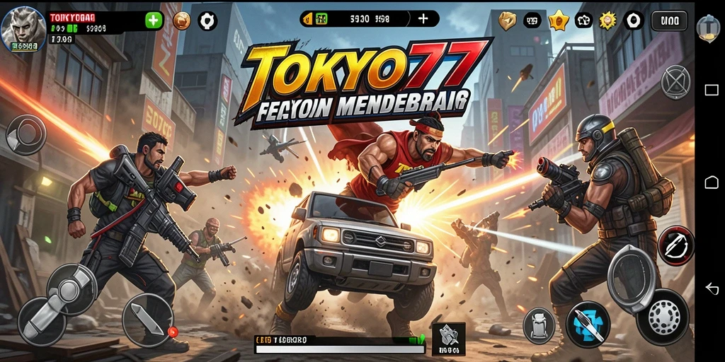 Screenshot utama TOKYO77 menampilkan aksi seru dan grafis menawan.